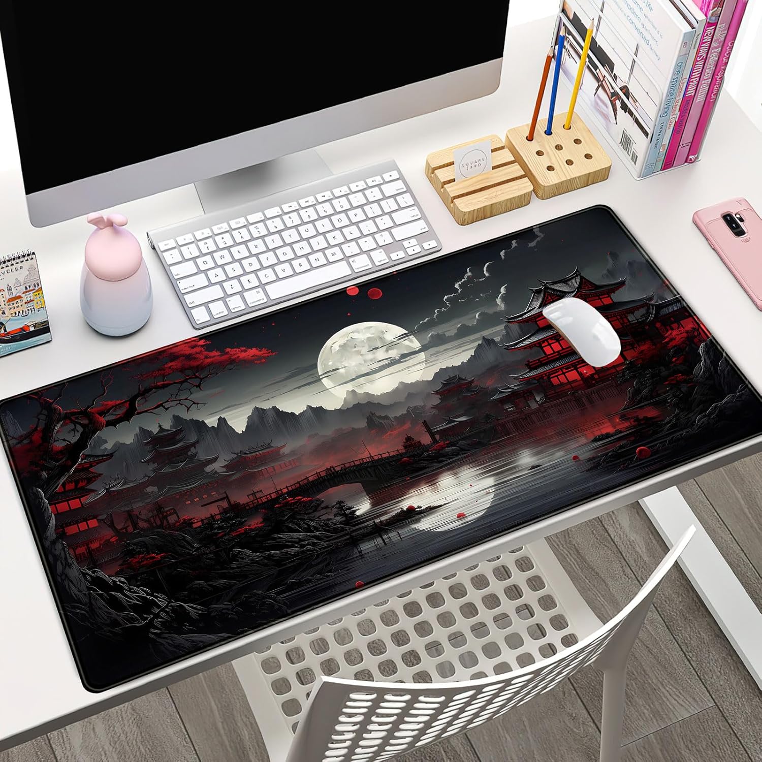 Gaming Keyboard And Mouse - Japanese Desk Mat Riverside Full Moon