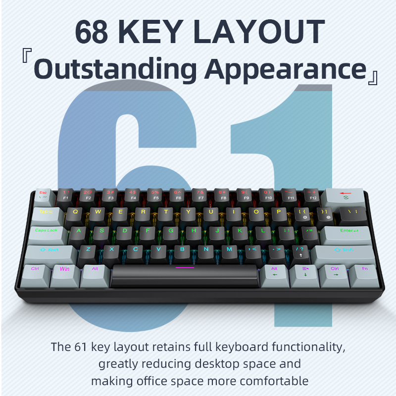 Gaming Keyboard Thocky - APAYADO K61 Mini Mechanical Keyboard,Wired,61 Keys,Phantom