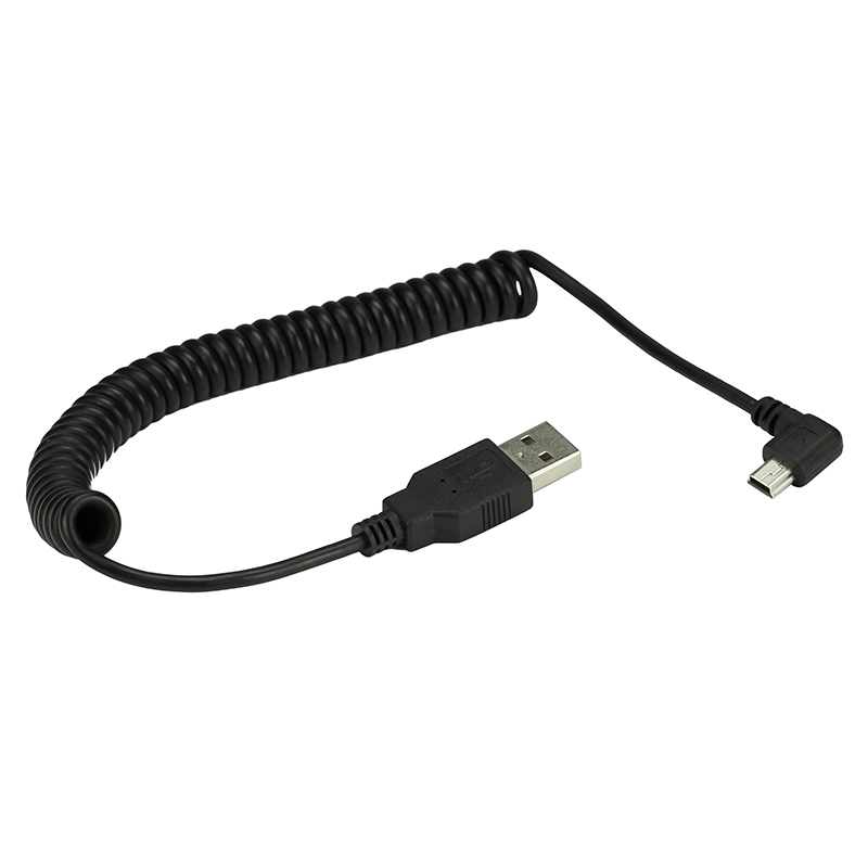 Coiled Usb Cable - Spring Coiled Mini USB 5Pin Left
