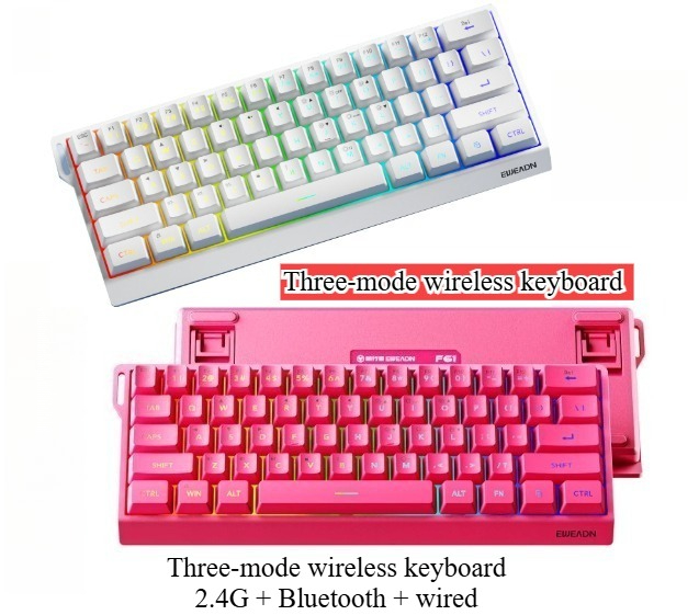 Gaming Keyboard No Noise - 61 keys wireless Mini keyboard bluetooth+2.4Gwired