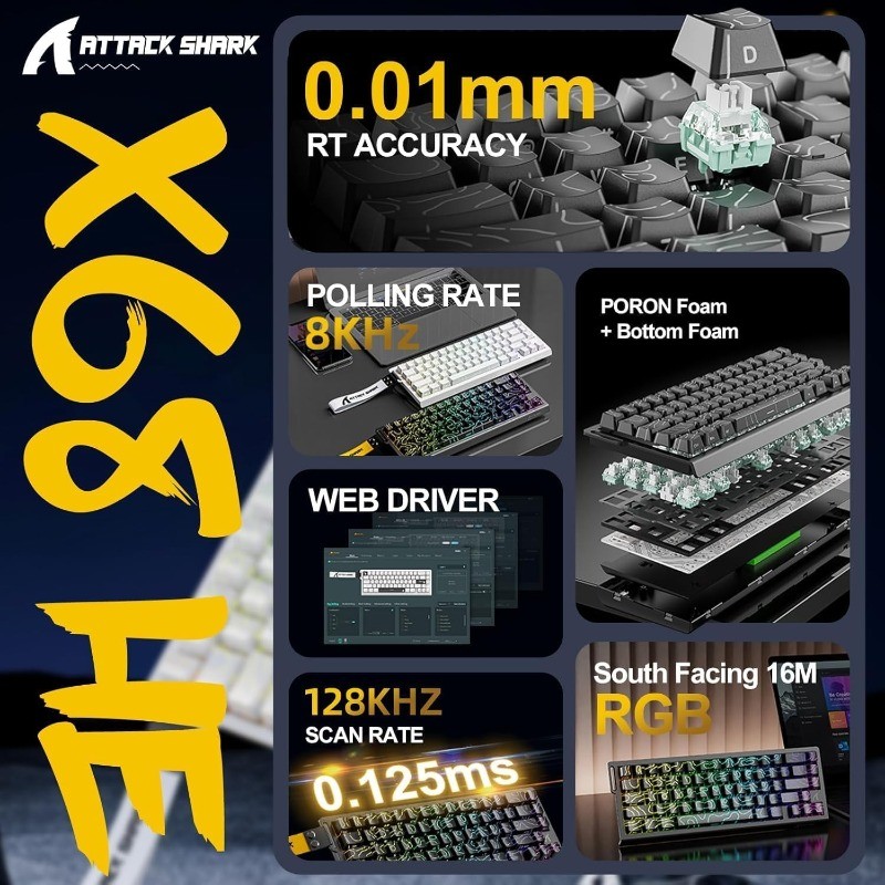 ATTACK SHARK X68 HE 8000Hz Rap - Keyboard Gaming Mac review and price