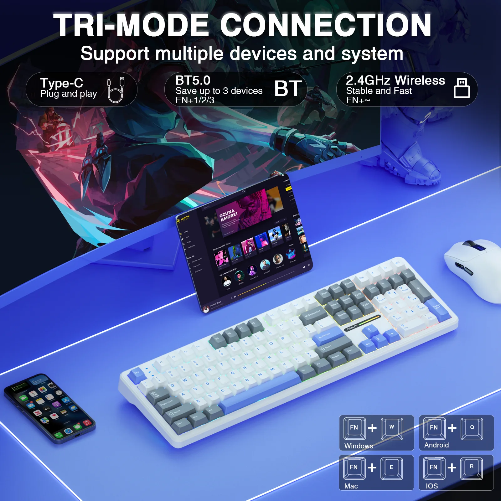 AULA F108 Wireless Keyboard Lo - Gaming Keyboard No Noise review and price